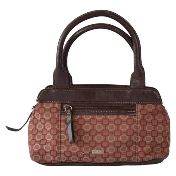 Vintage Nine West Tapestry Mini Handbag Brown Faux Leather Top Handle Purse Y2K - Picture 1 of 8